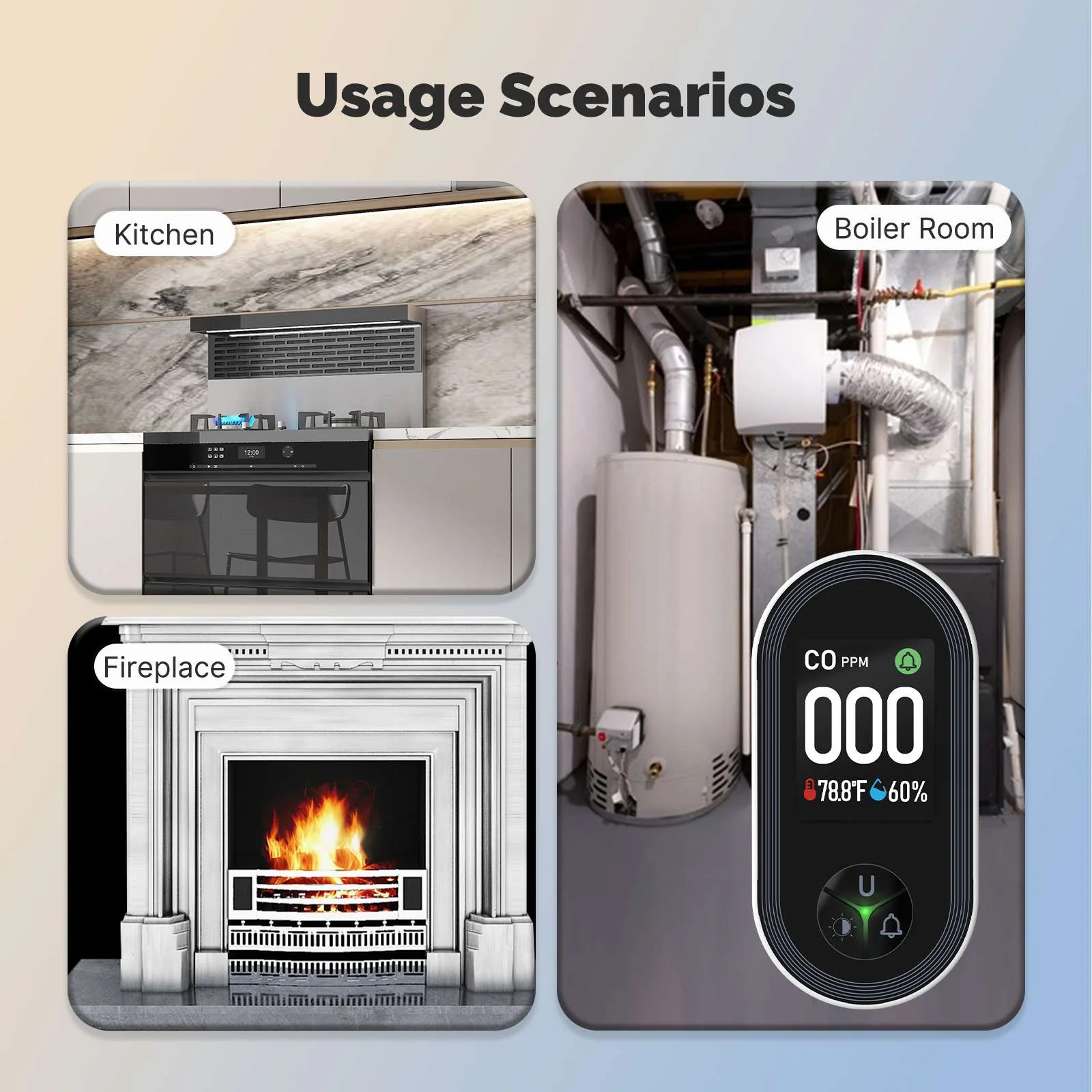 Carbon Monoxide Detector Plug-in 3-in-1 Display with Temperature Humidity Sensor Built-in CO Monitor Alarm Sound Warning(Non-Smart) - Image 6