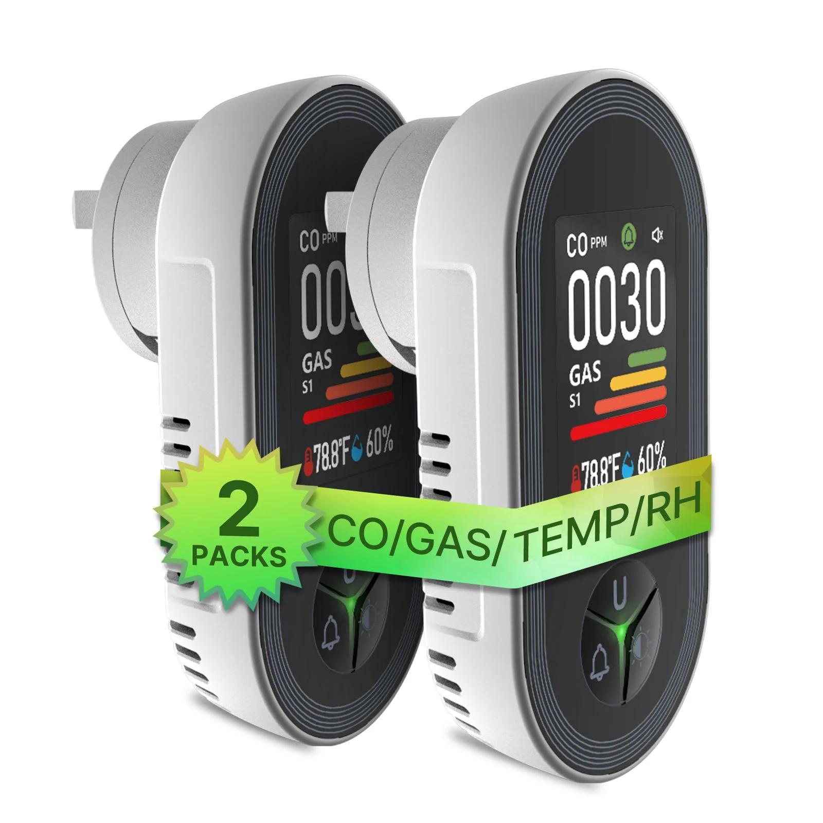 Carbon Monoxide & Natural Gas Detector Plug in, 4 in 1 Temperature Humidity Sensor Built-in Alarm Sound Warning(Non-Smart) - Image 9