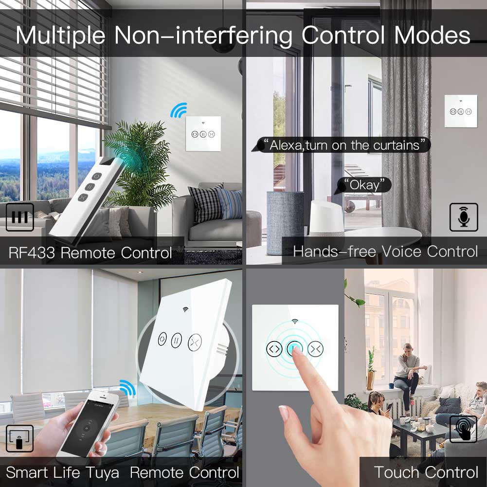 WiFi RF433 Smart Curtain Blinds Roller Shutter Touch Switch Single Pole Neutral Wire Required EU - Image 4