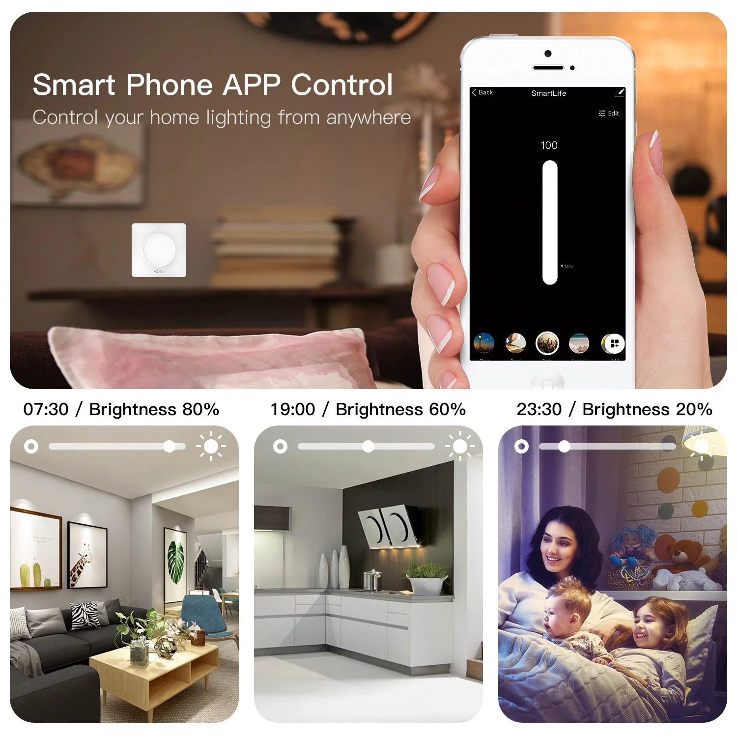 Smart Light Dimmer Rotary Switch Schedule Timer Brightness Memory EU - Image 5