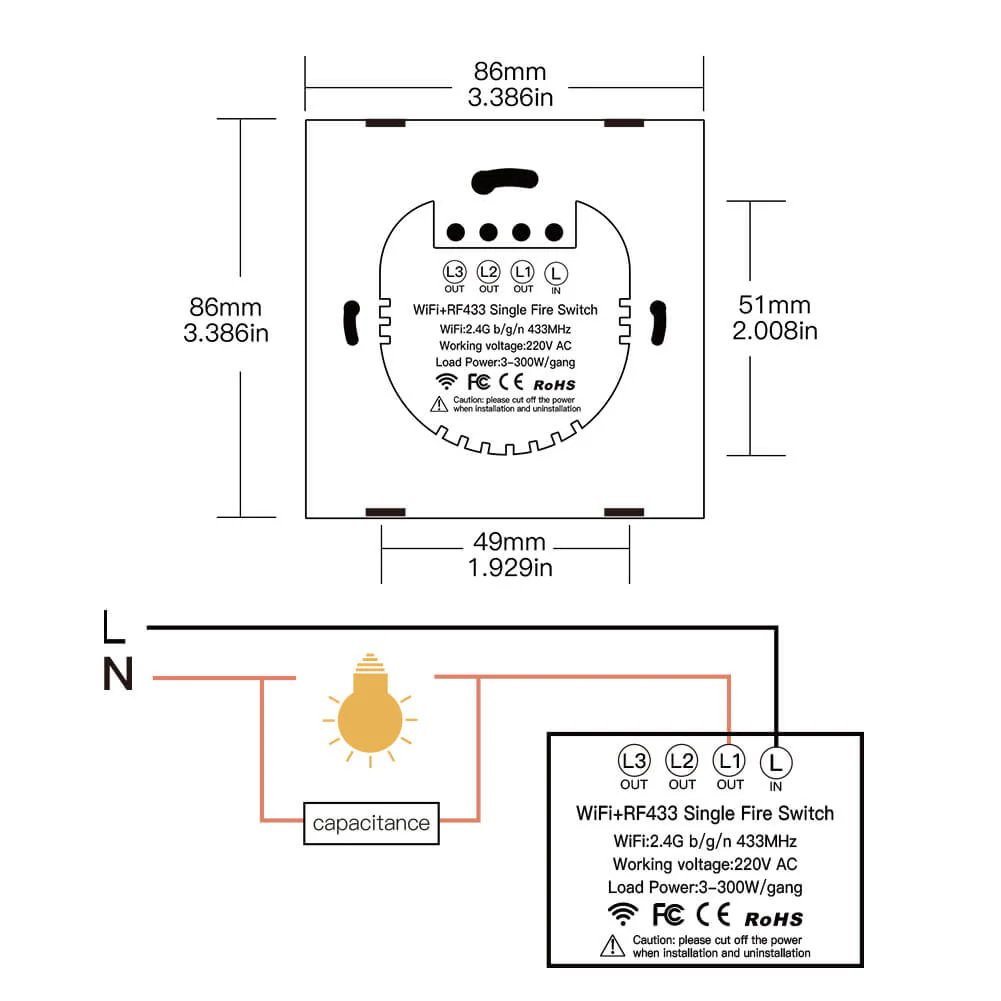WiFi RF433 Smart Light Wall Touch Switch Single Pole 220V No Neutral Wire EU Standard - Image 6