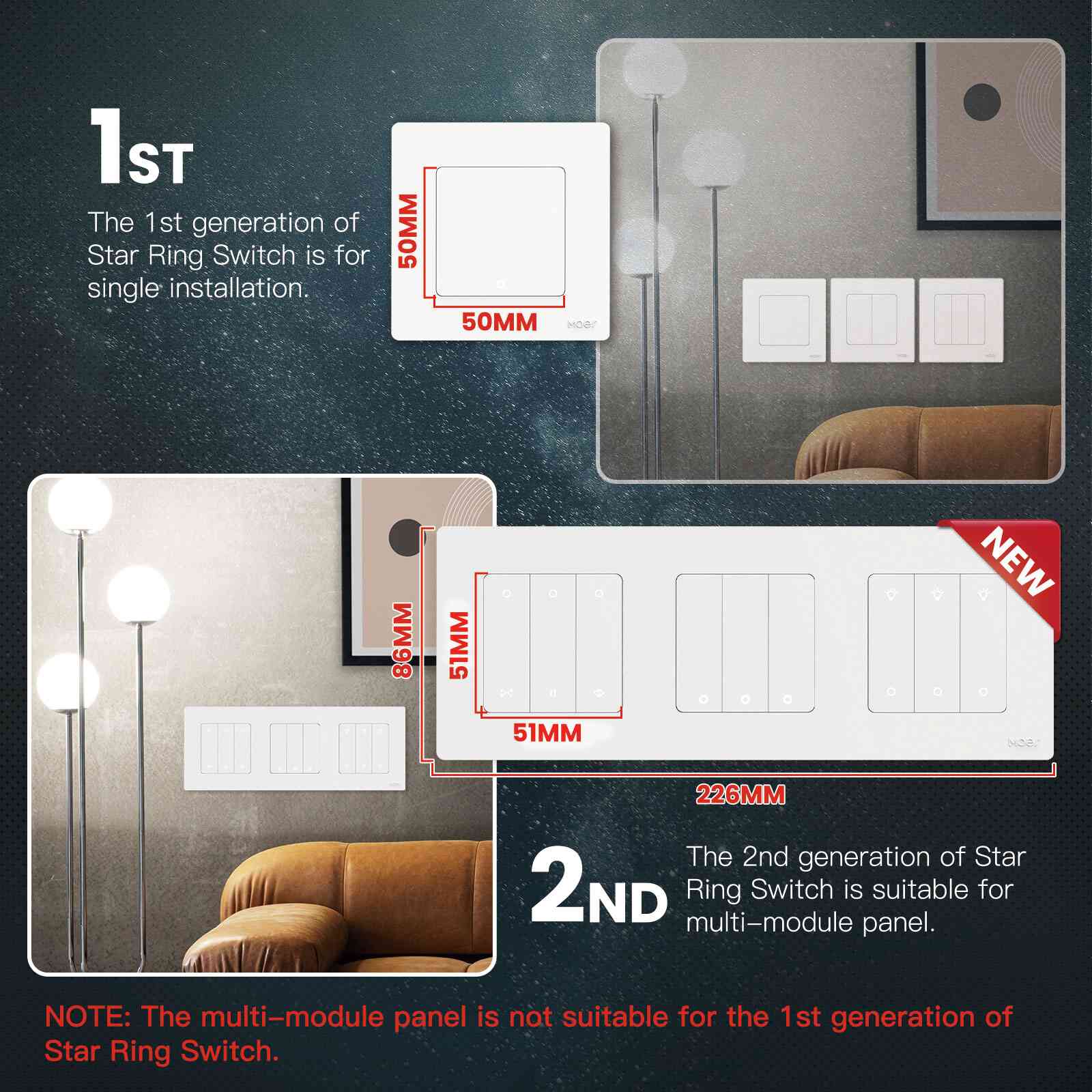 MOES 2nd Star Ring Smart ZigBee3.0 Push Button Light Switch Embedded Touch Switch EU - Image 23