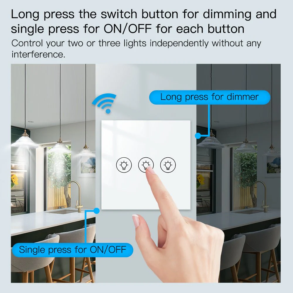 MOES WiFi Smart Light Dimmer Touch Panel Switch 1/2/3 Gang EU Version - Image 2