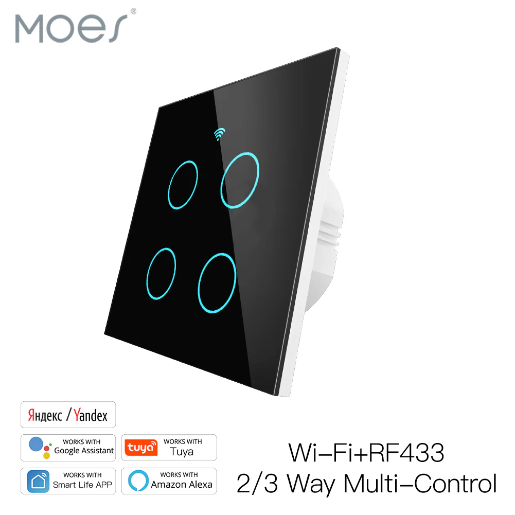 WiFi RF433 Smart Touch Light Switch 1/2/3/4 Gang 2 Way Multi-Control Neutral Wire Required EU - Image 13