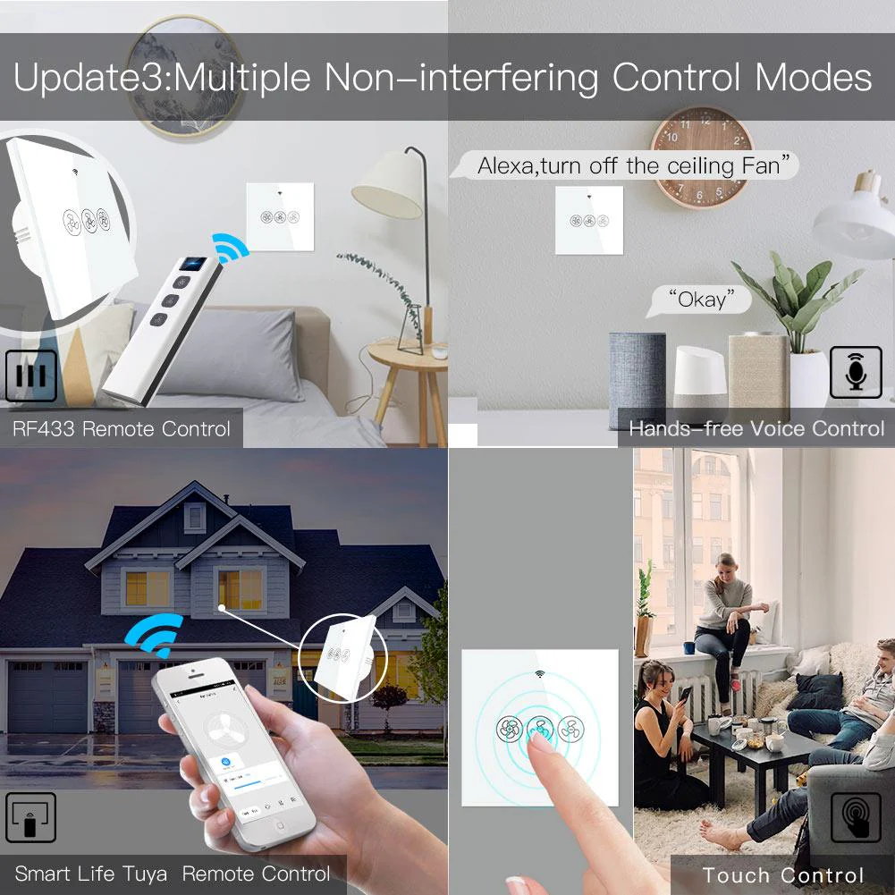 WiFi RF433 Smart Ceiling Fan Touch Switch Single Pole Neutral Wire Required  EU - Image 4
