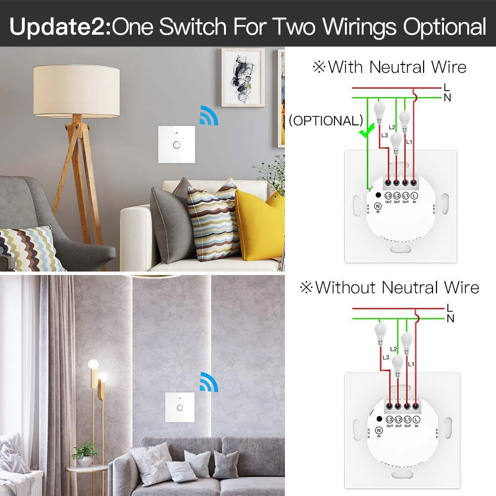 ZigBee 2 Way Light Switch, Touch Multi-Control Switch, Neutral Wire Optional, No Capacitor EU - Image 3