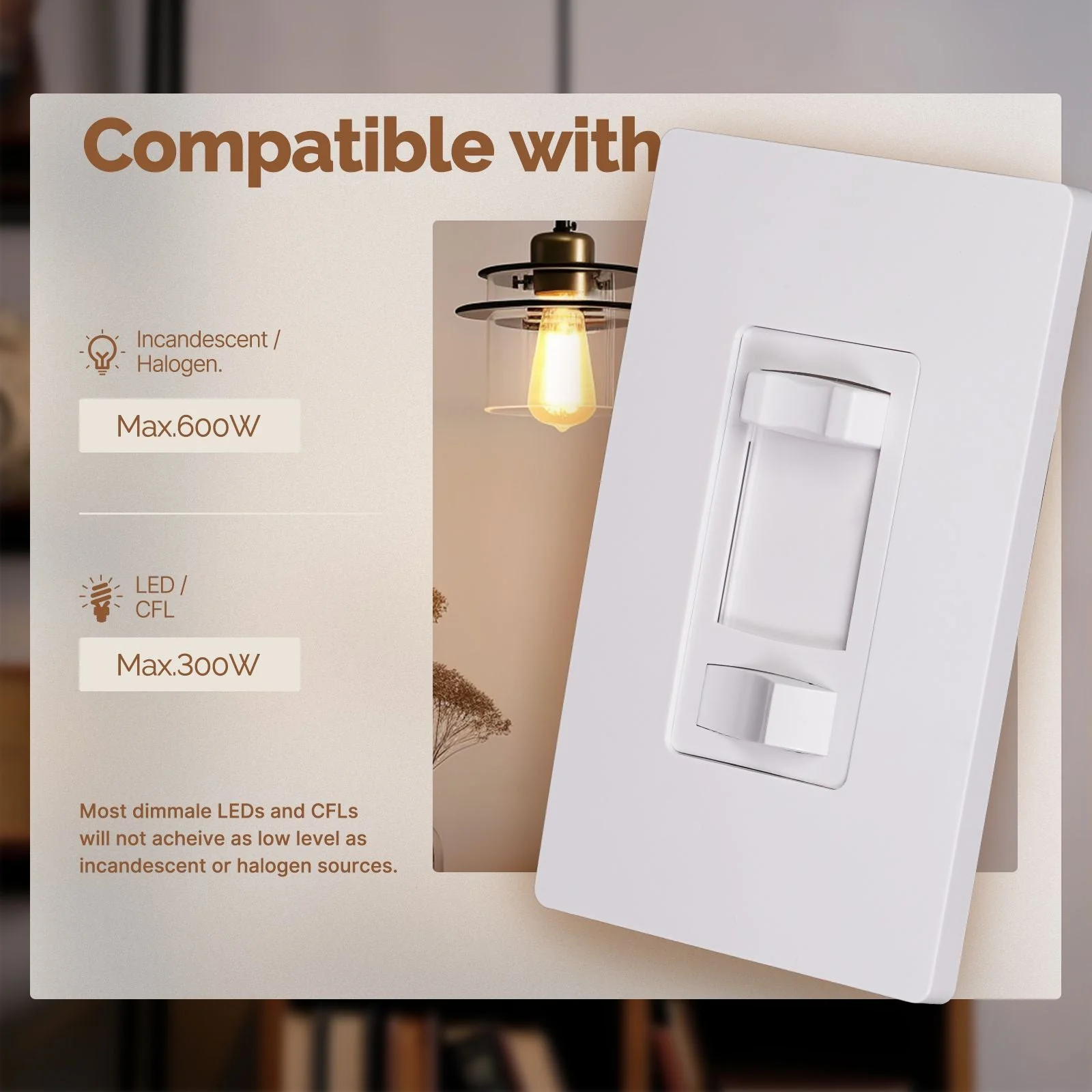 MOES Dimmer Light Switch Single Pole/3-Way for LED/Incandescent/CFL - Image 3