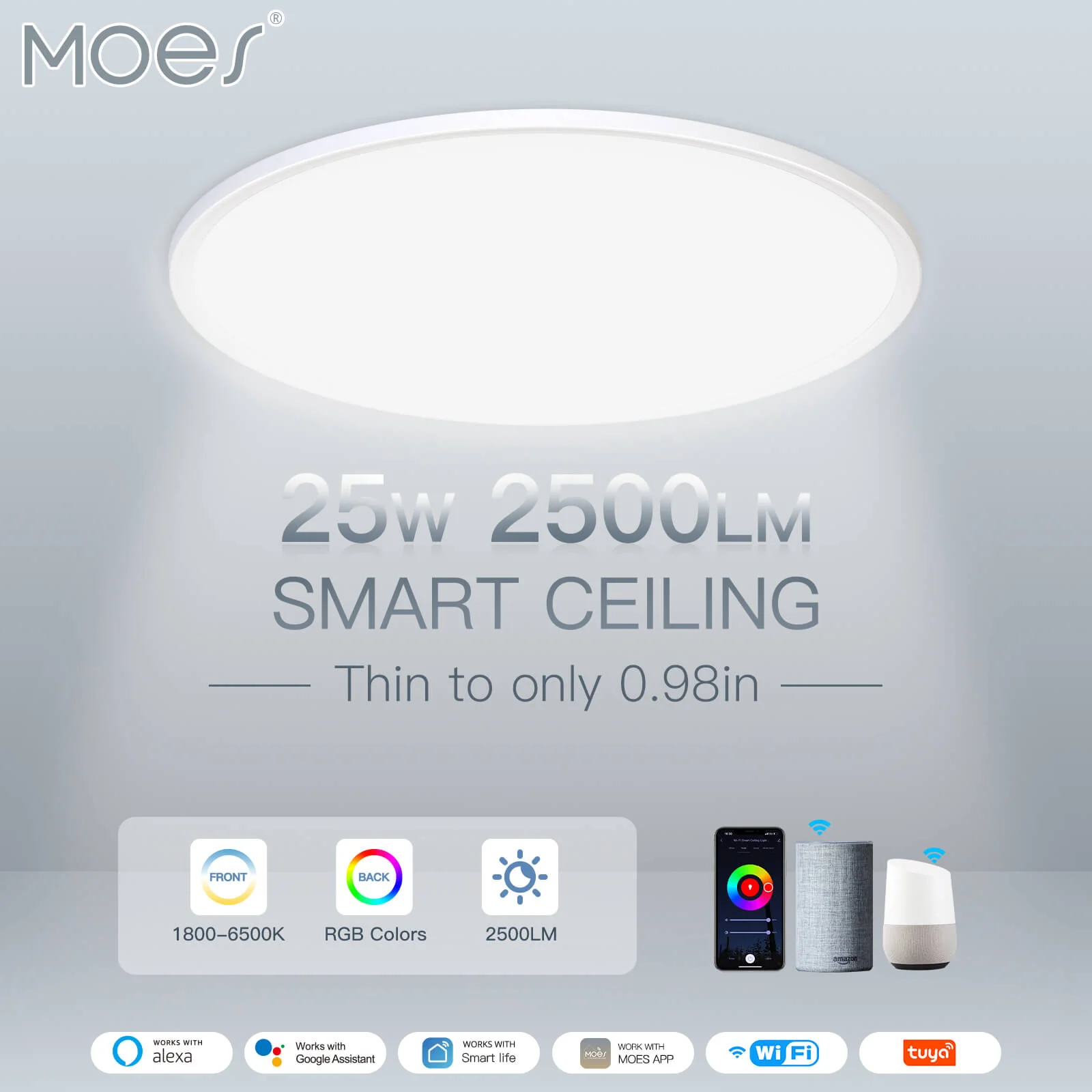 MOES Smart WIFI Ceiling Light Ultrathin Energy-saving RGB Dimmable Lighting LED Lamp - Image 3