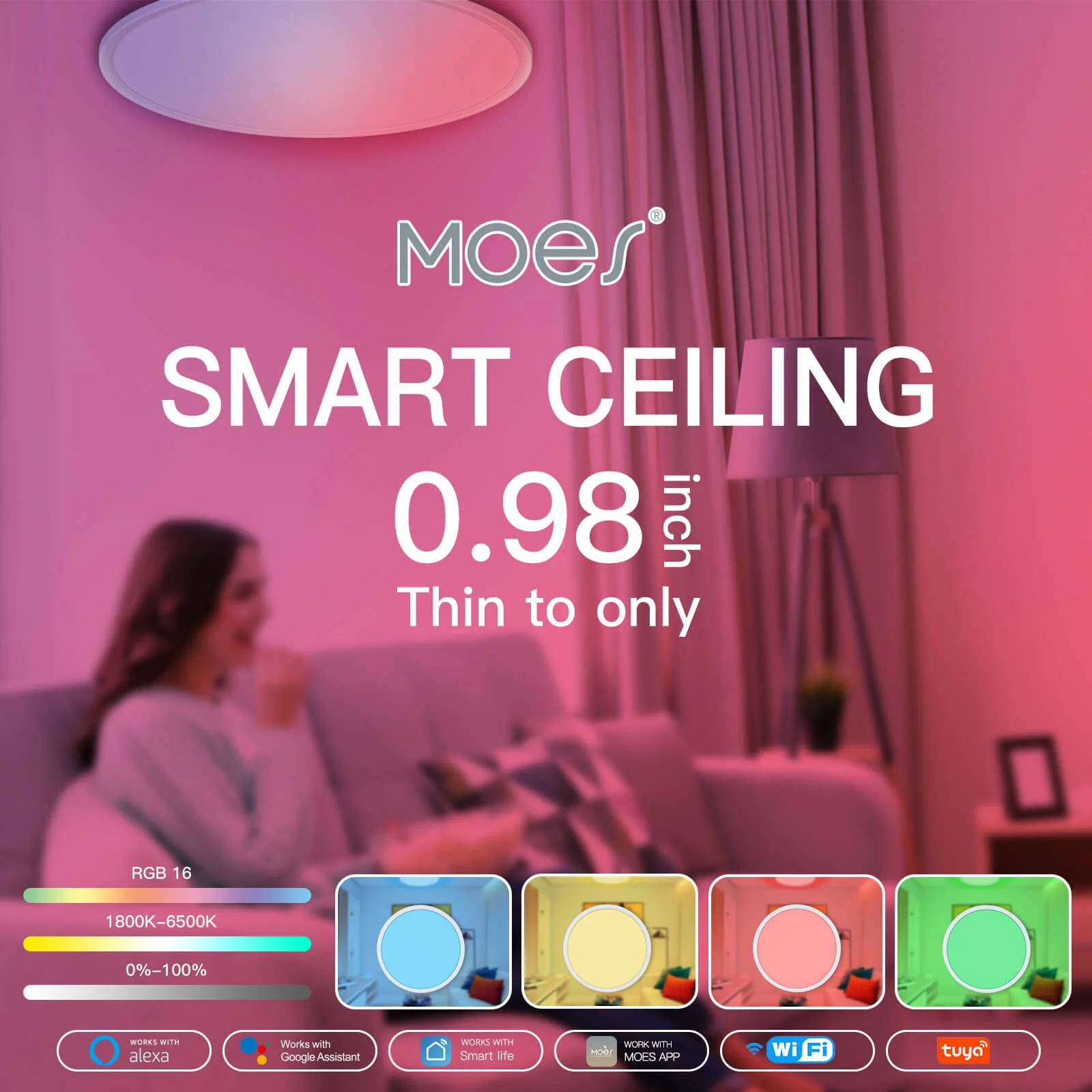 MOES Smart WIFI Ceiling Light Ultrathin Energy-saving RGB Dimmable Lighting LED Lamp - Image 4