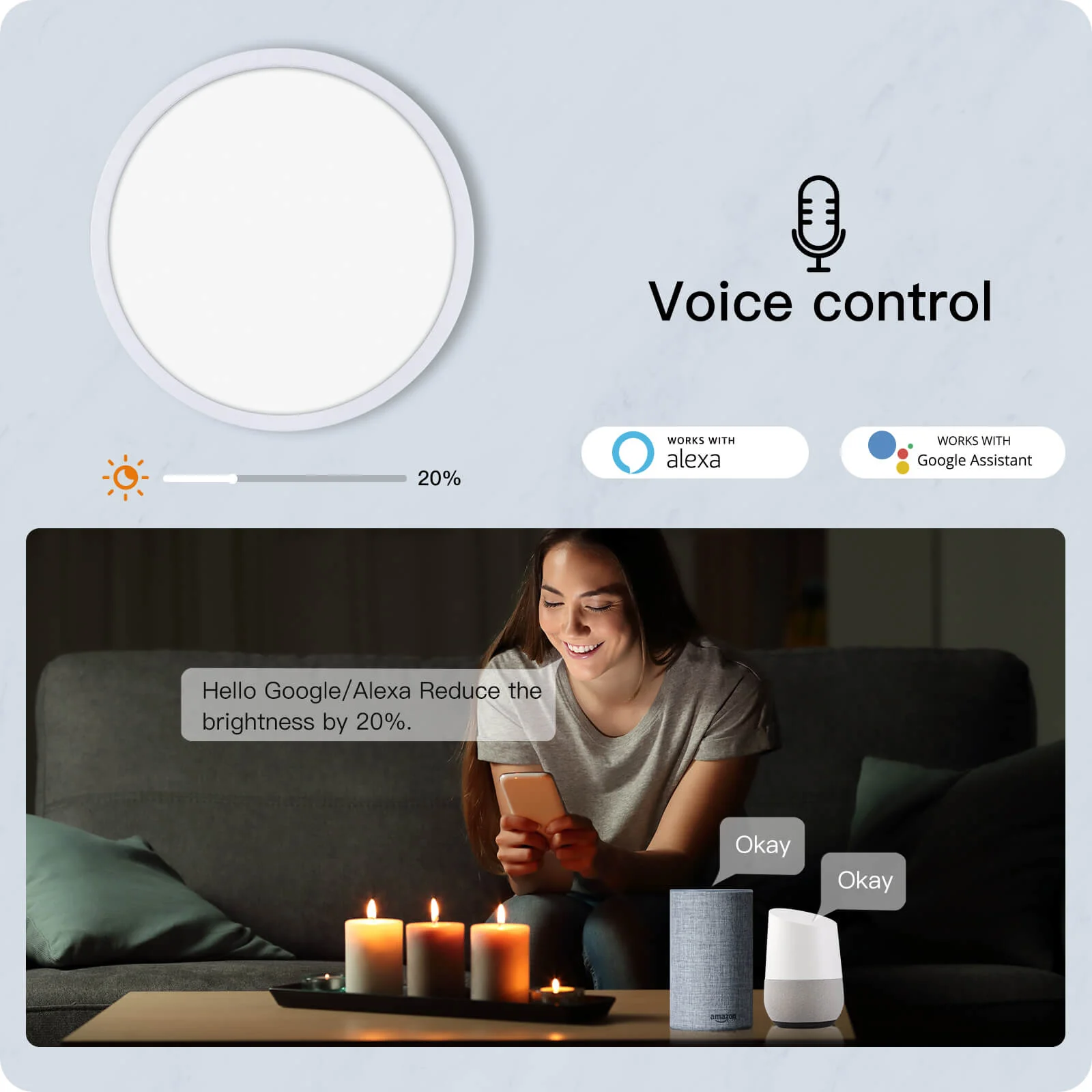 MOES Smart WIFI Ceiling Light Ultrathin Energy-saving RGB Dimmable Lighting LED Lamp - Image 6