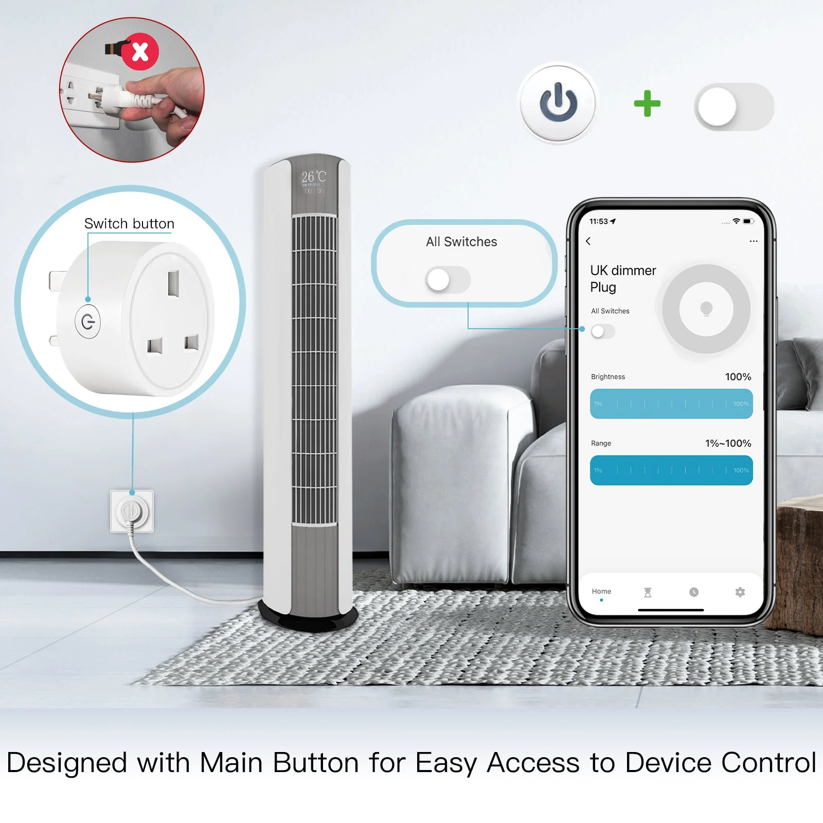 MOES WiFi Smart Power Dimmer Plug Brightness Adjust Timer Socket UK Standard - Image 3
