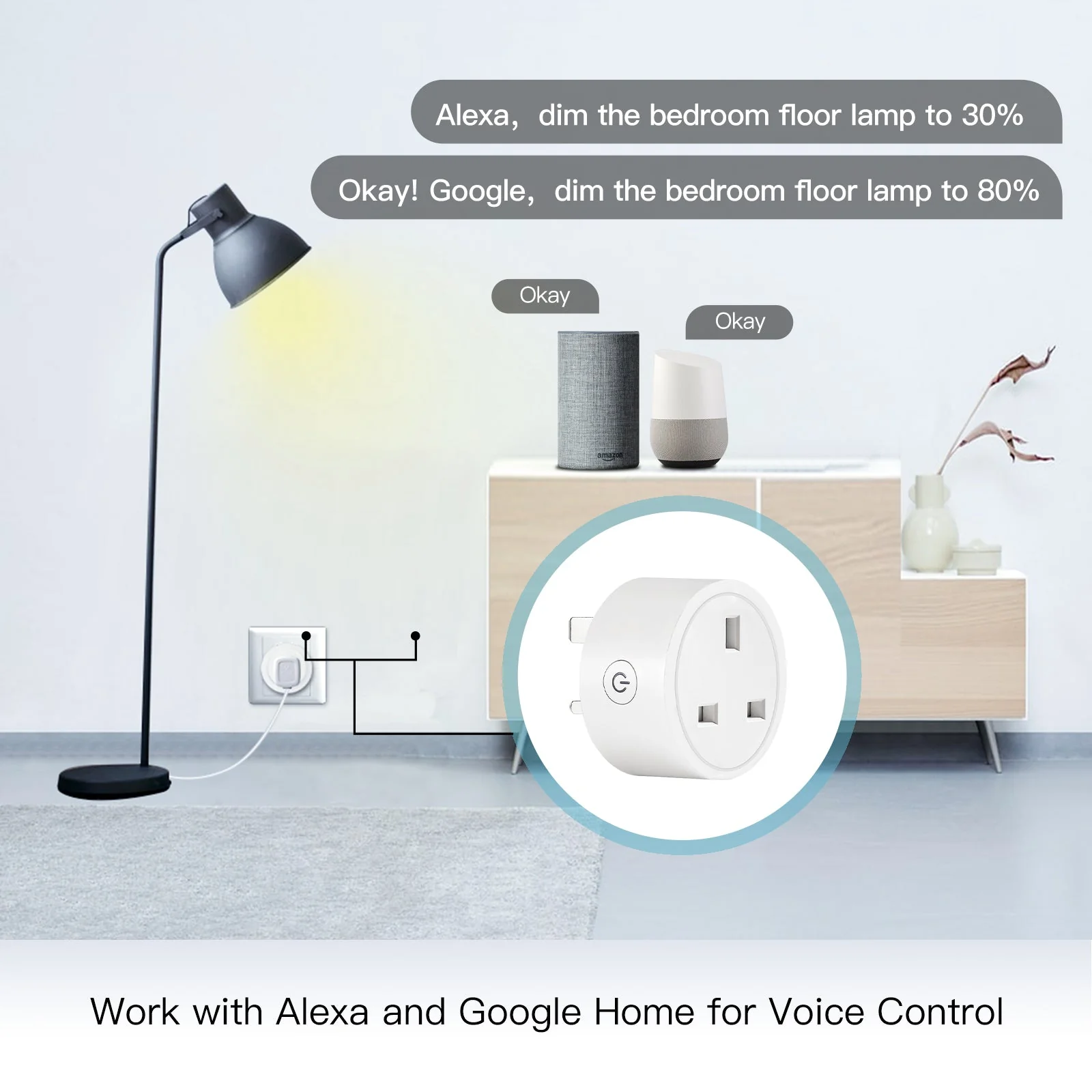 MOES WiFi Smart Power Dimmer Plug Brightness Adjust Timer Socket UK Standard - Image 4
