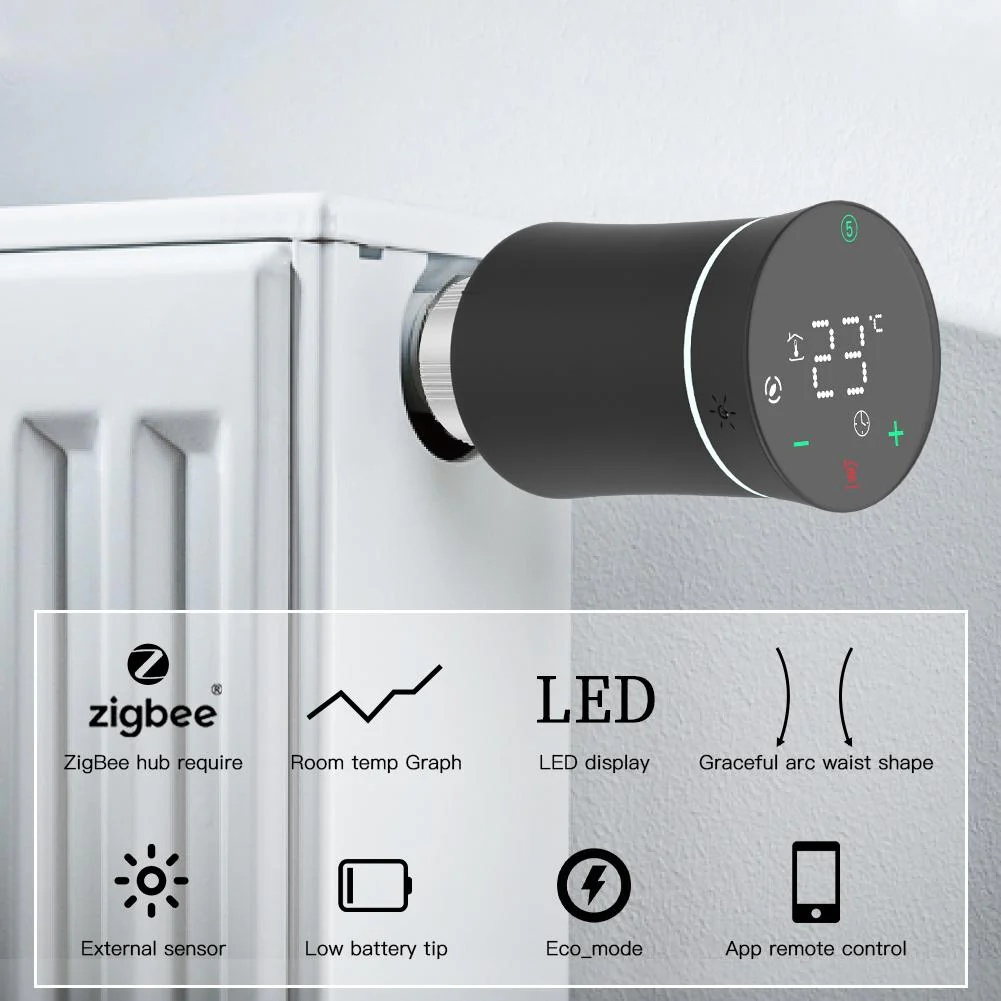 MOES ZigBee Smart Radiator Valves Tuya Save Energy Black White TRV BRT 100 Mini Soft Touching Thermostatic Valve - Image 3