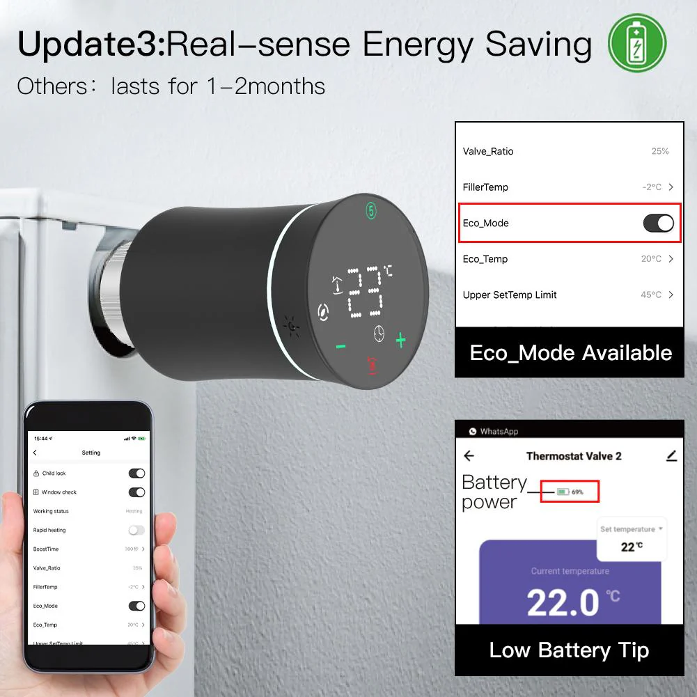 MOES ZigBee Smart Radiator Valves Tuya Save Energy Black White TRV BRT 100 Mini Soft Touching Thermostatic Valve - Image 6