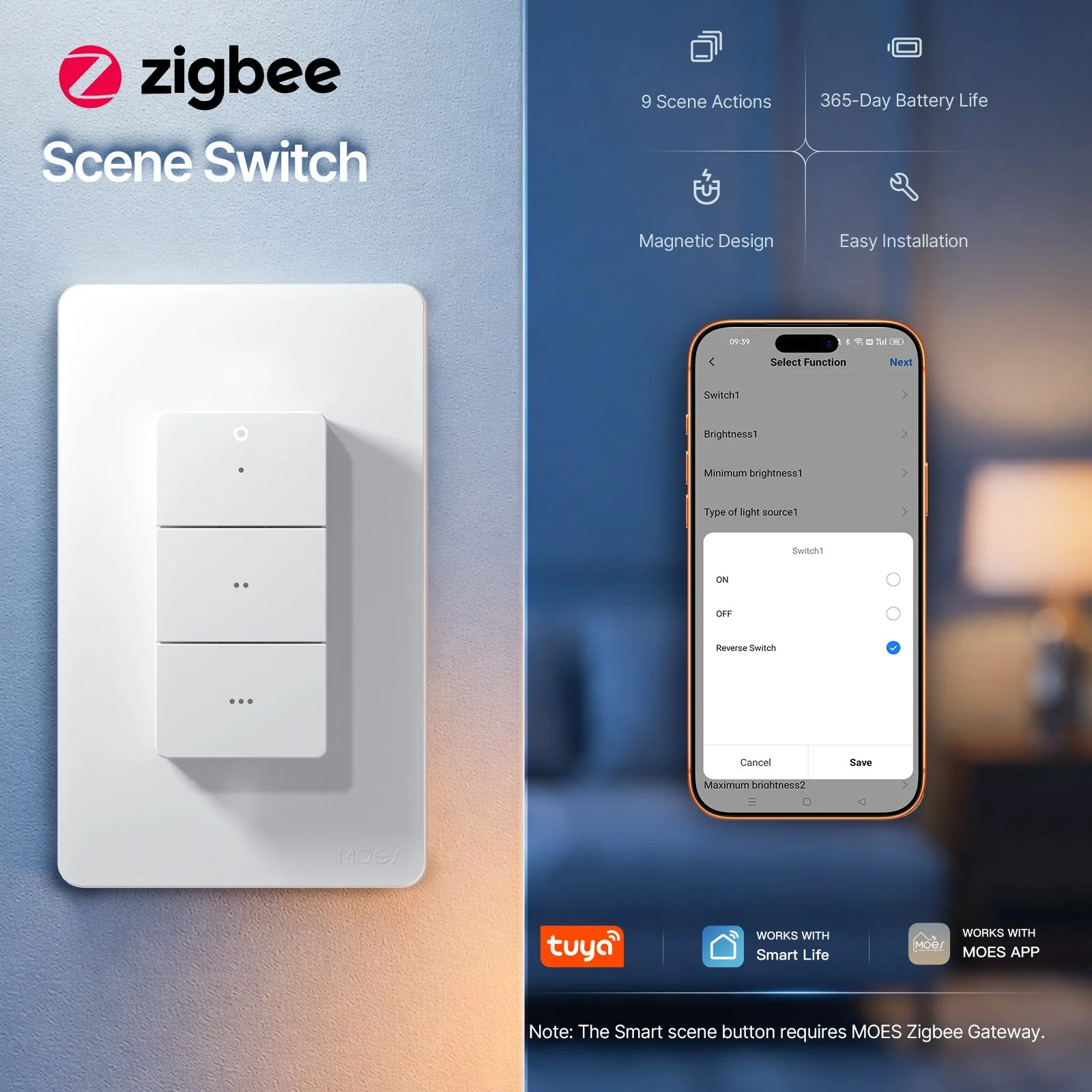MOES Zigbee Wireless Scene Switch - 3 Gang 9 Scenarios Smart Push Button Remote, Magnetic Handheld Design - Image 8