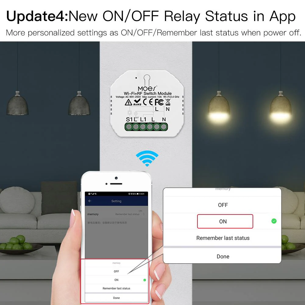 Mini DIY WiFi Relay Module, RF433 Smart Light Switch Module, 1/2 Gang Reset - Image 5