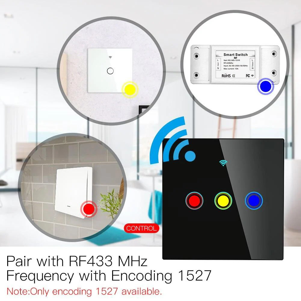 RF433 Smart Wirelesss Wall Glass Panel Transmitter Touch Switch Multi-control Remote EU - Image 3
