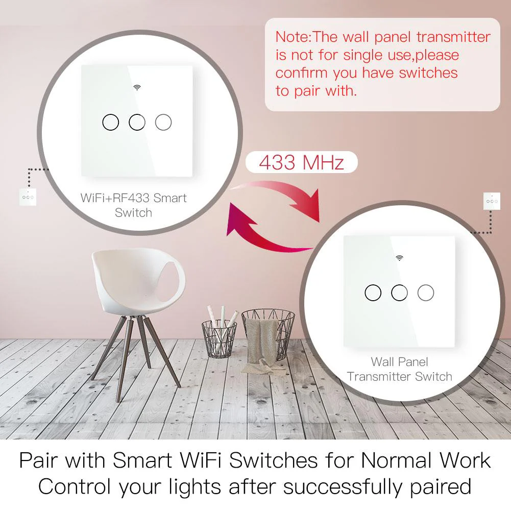RF433 Smart Wirelesss Wall Glass Panel Transmitter Touch Switch Multi-control Remote EU - Image 4