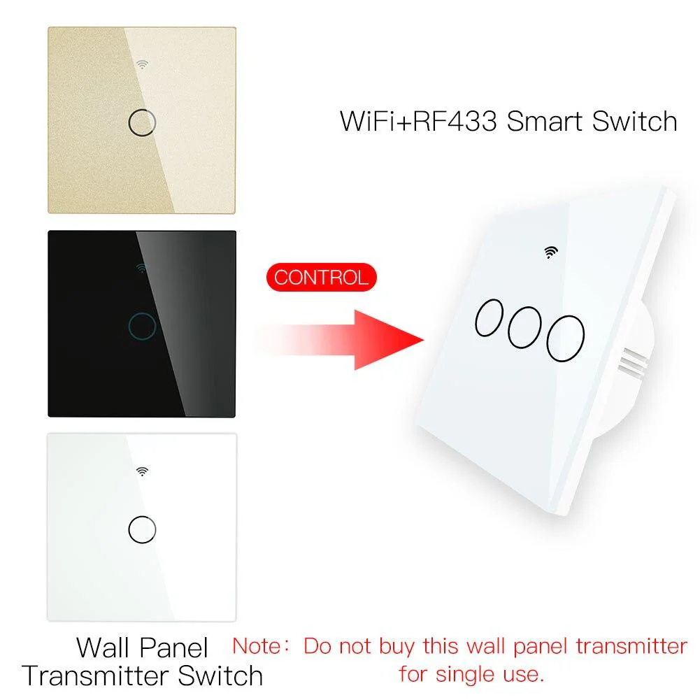 RF433 Smart Wirelesss Wall Glass Panel Transmitter Touch Switch Multi-control Remote EU - Image 5