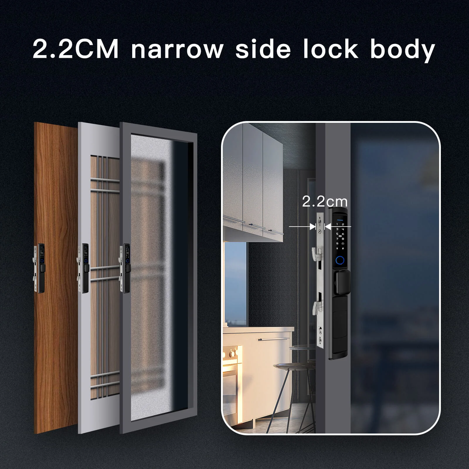 MOES WiFi Smart Narrow Side Fingerprint Coded Door Lock Remote Control Waterproof Two Handle Optional - Image 3