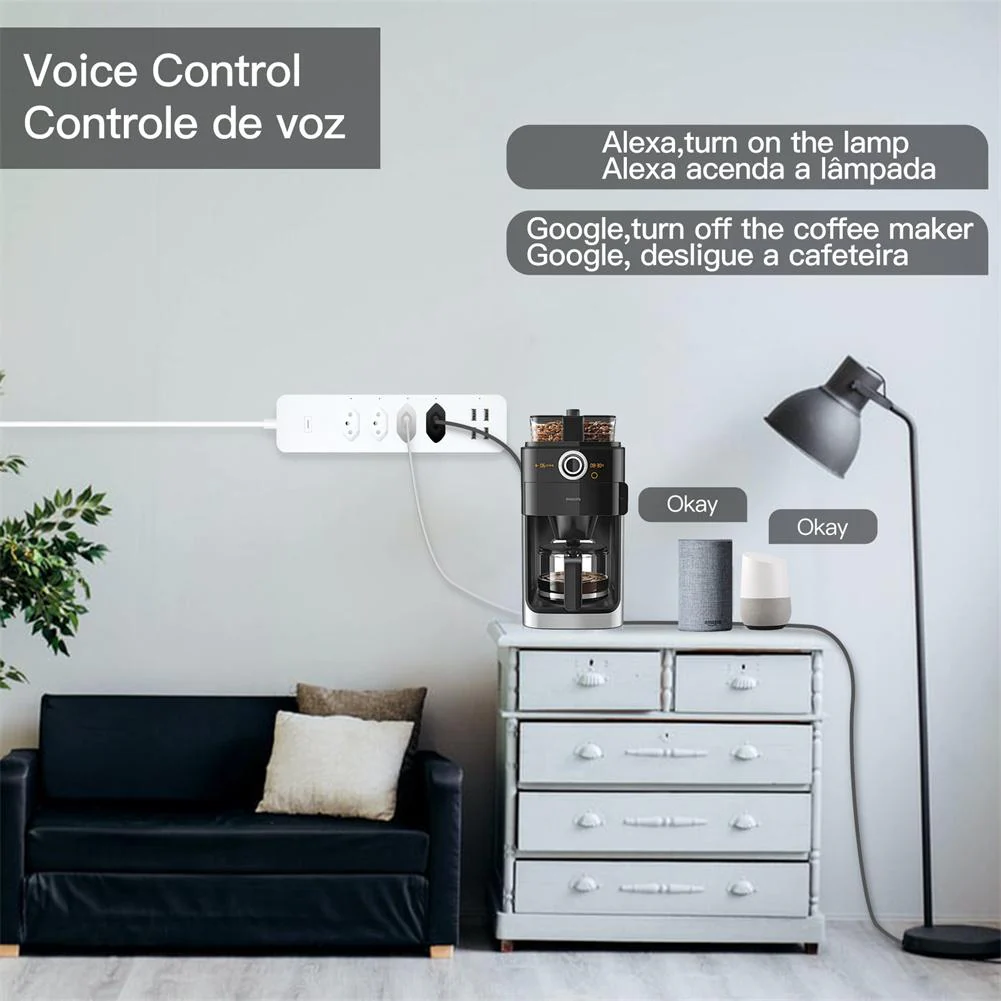 WiFi Smart Power Strip Surge Protector 4 Plug Outlets Electric Socket with USB/Type C [Brazil Version] - Image 4