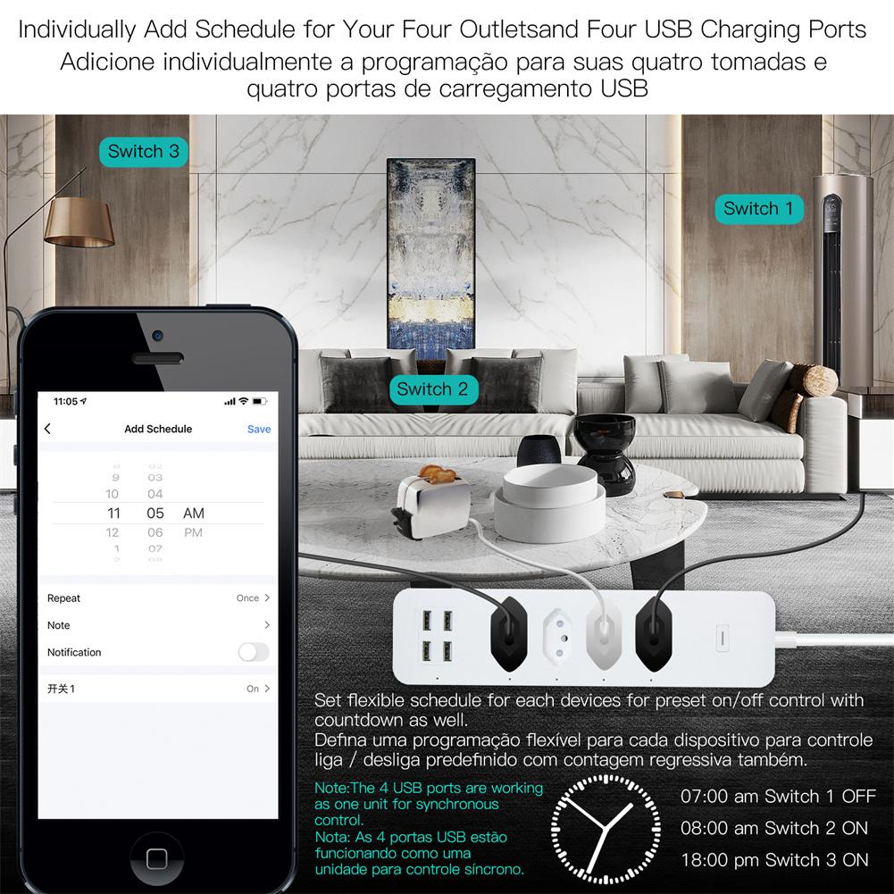 WiFi Smart Power Strip Surge Protector 4 Plug Outlets Electric Socket with USB/Type C [Brazil Version] - Image 5
