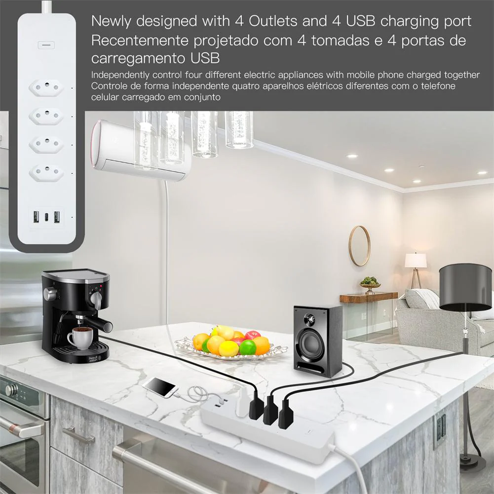 WiFi Smart Power Strip Surge Protector 4 Plug Outlets Electric Socket with USB/Type C [Brazil Version] - Image 7