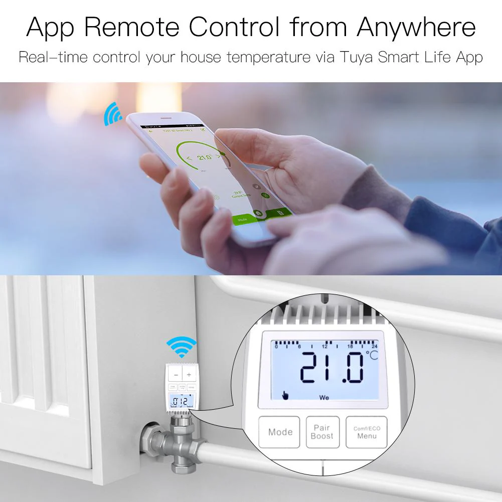 Smart Programmable Radiator Actuator Valve Tuya ZigBee3.0 Round Screen Thermostat Temperature Controller - Image 6