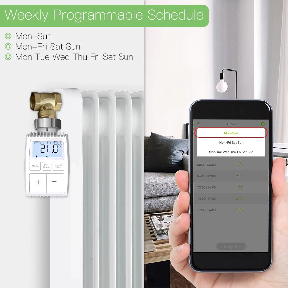 Smart Programmable Radiator Actuator Valve Tuya ZigBee3.0 Round Screen Thermostat Temperature Controller - Image 7