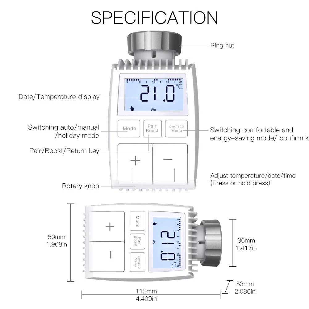Smart Programmable Radiator Actuator Valve Tuya ZigBee3.0 Round Screen Thermostat Temperature Controller - Image 9