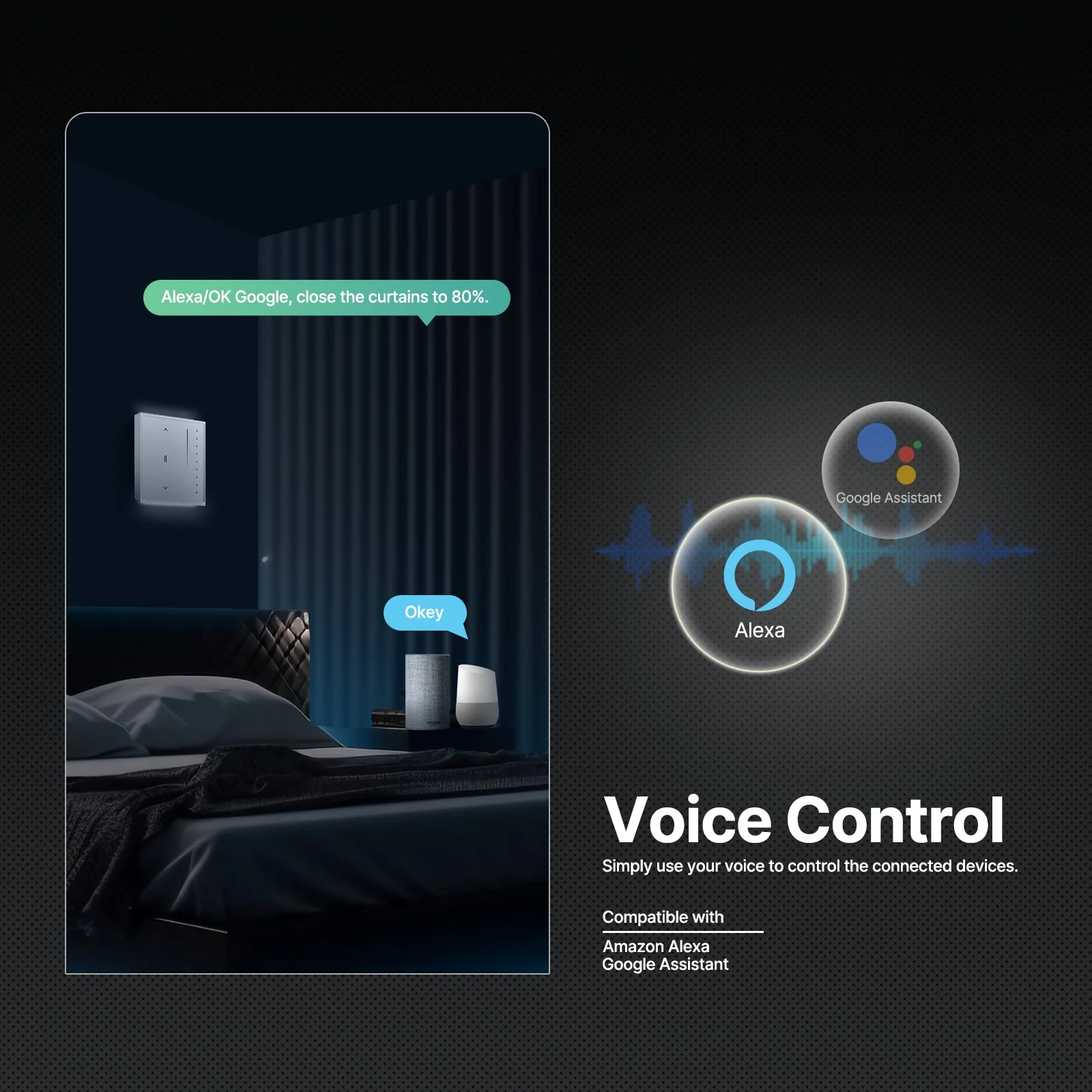 Star Feather Series Zigbee Smart Curtain Switch Anti-Glare Touch Panel Flowing Backlight EU Version - Image 3
