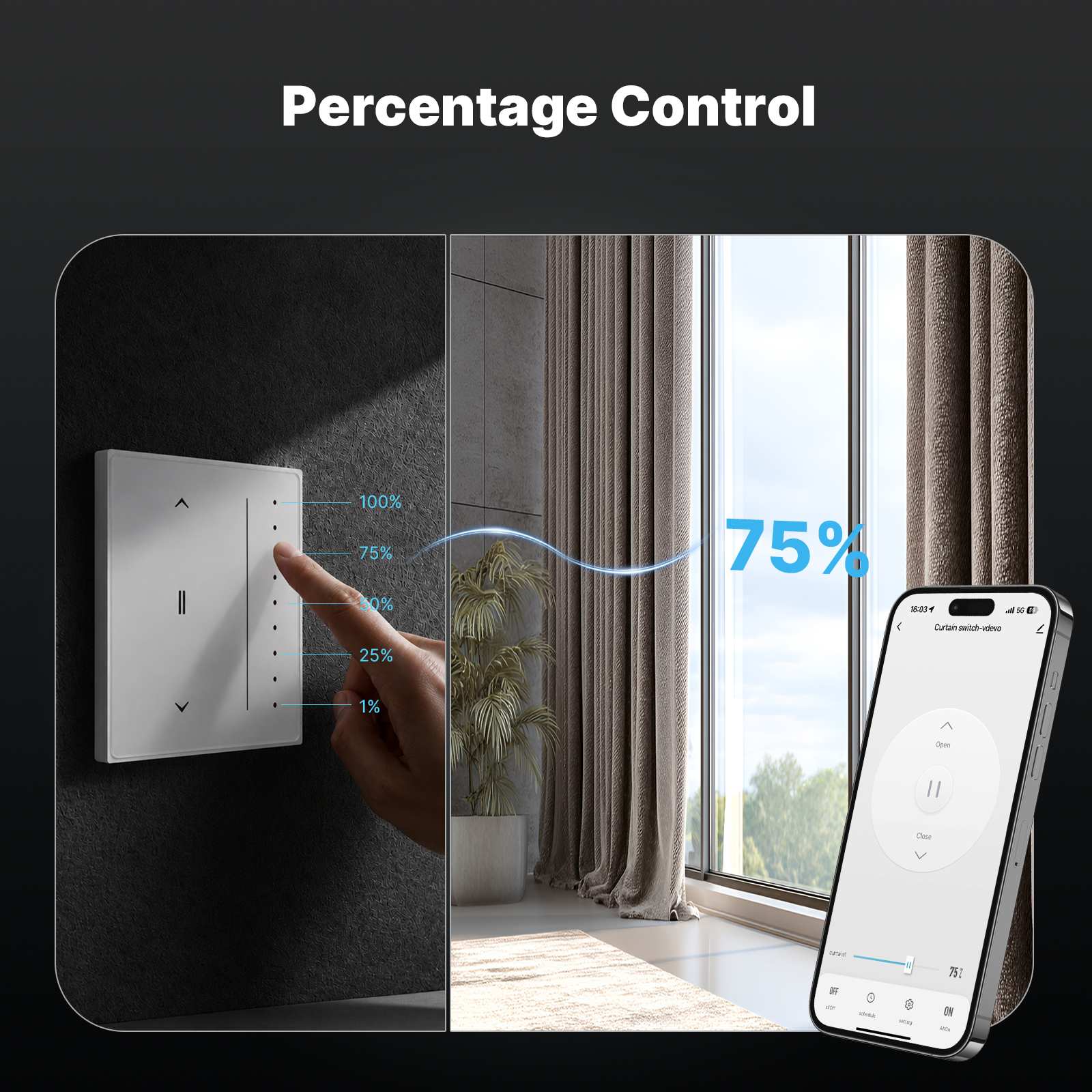 Star Feather Series Zigbee Smart Curtain Switch Anti-Glare Touch Panel Flowing Backlight EU Version - Image 5