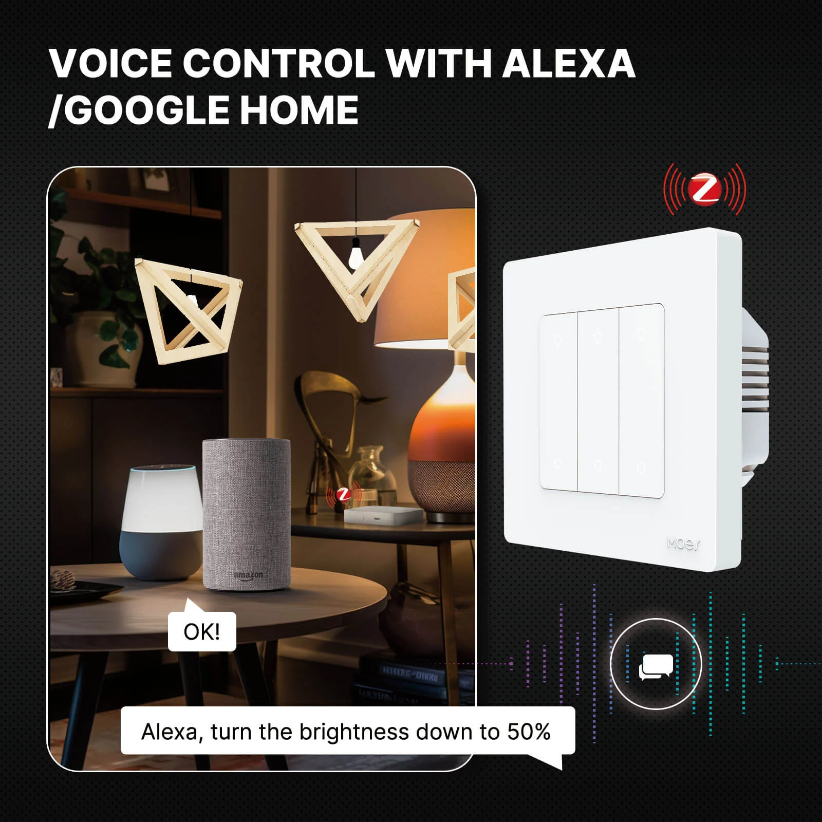 MOES Star Ring ZigBee Smart Dimmer Switch for Light Dimming Work with Alexa Google Home Dimmable 1-3Gang - Image 6