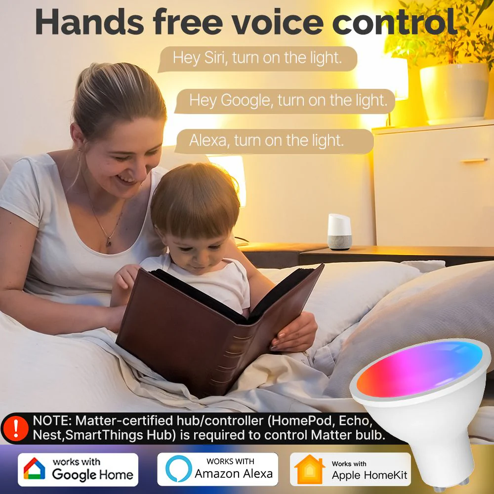 Tuya GU10 Matter WiFi Smart LED Bulb with Voice Control, Dimmable 5W Light 2700-6500K RGB Colors - Image 3