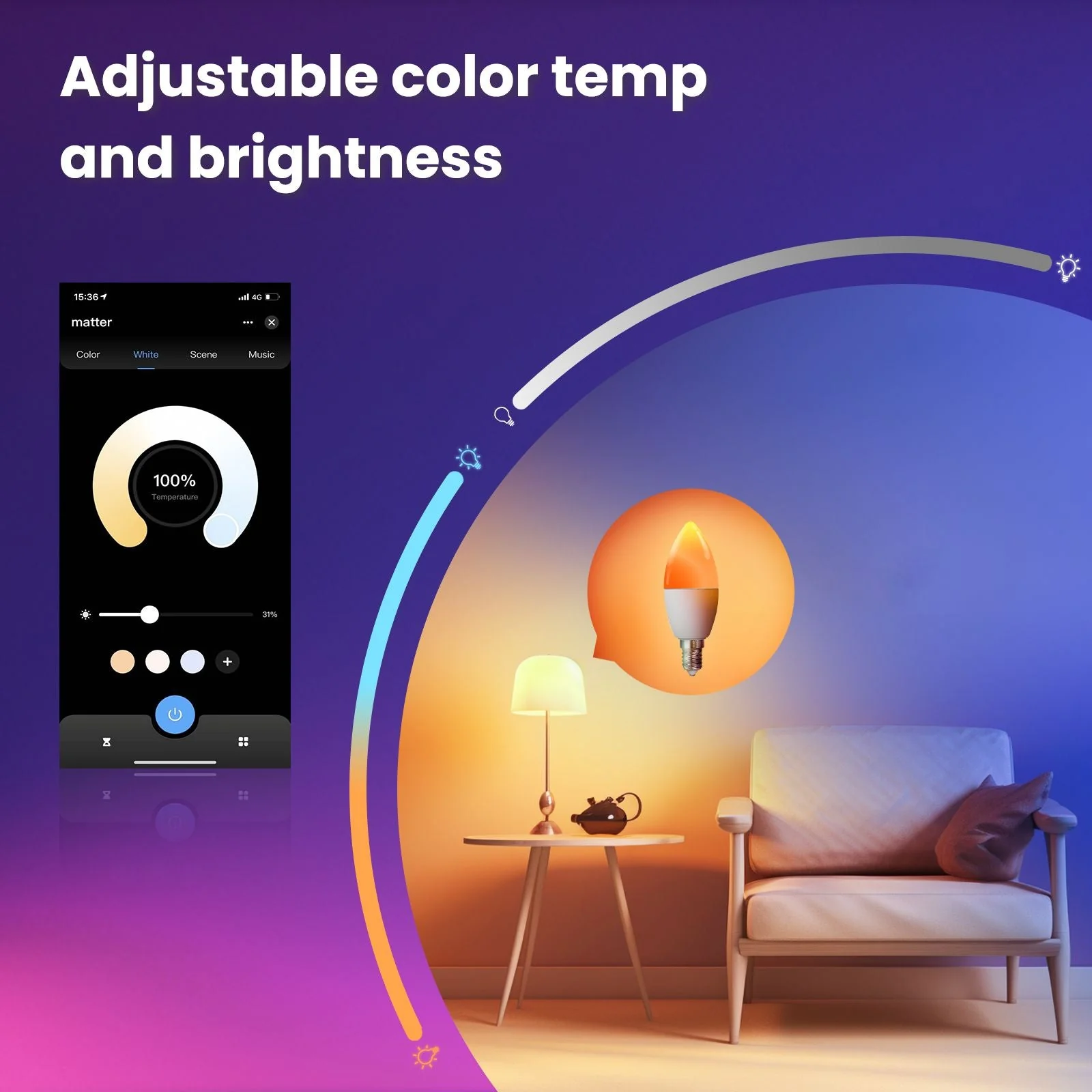 Tuya Matter WiFi Smart LED E14 Dimmable Light Bulbs 2700-6500K+RGB - Image 4