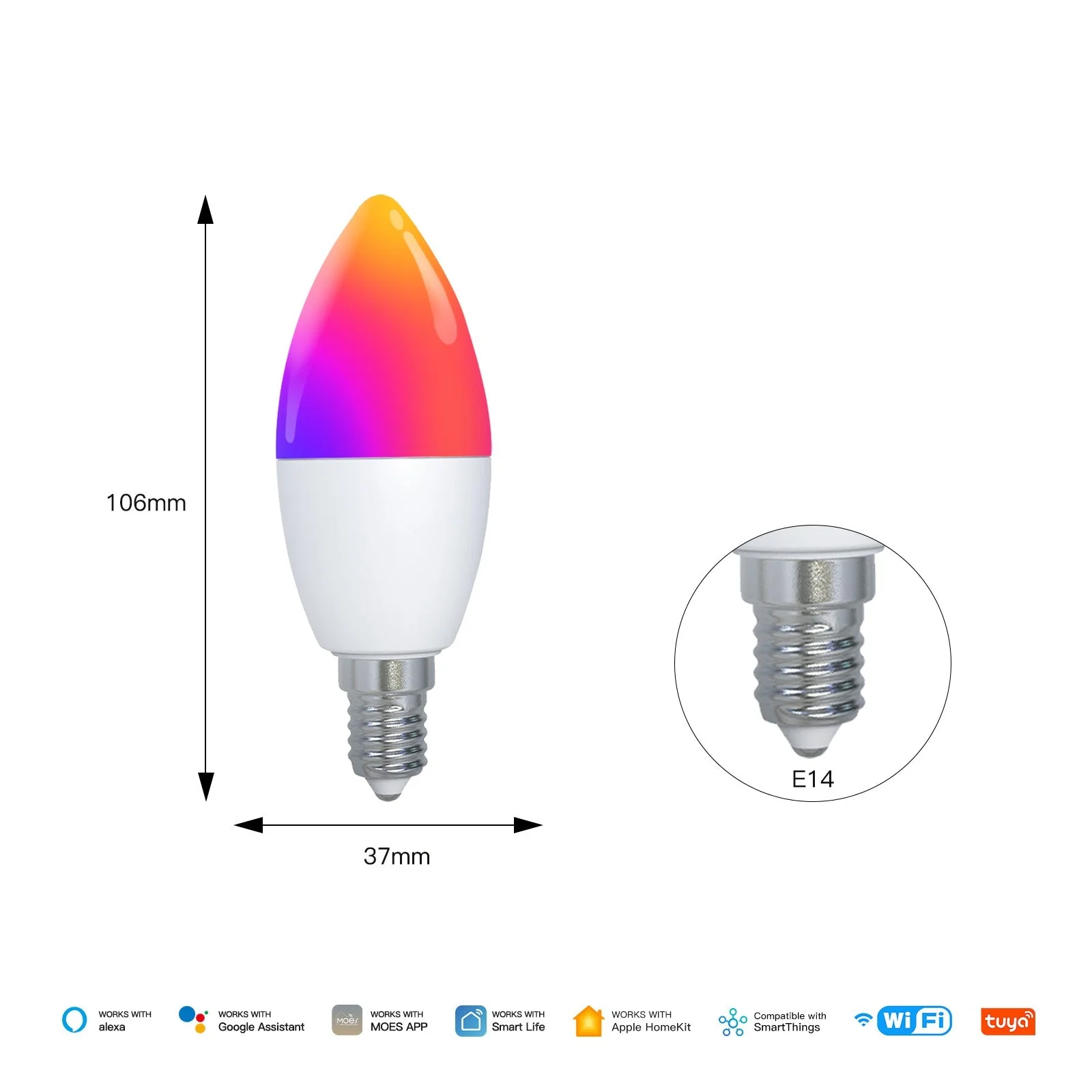 Tuya Matter WiFi Smart LED E14 Dimmable Light Bulbs 2700-6500K+RGB - Image 7