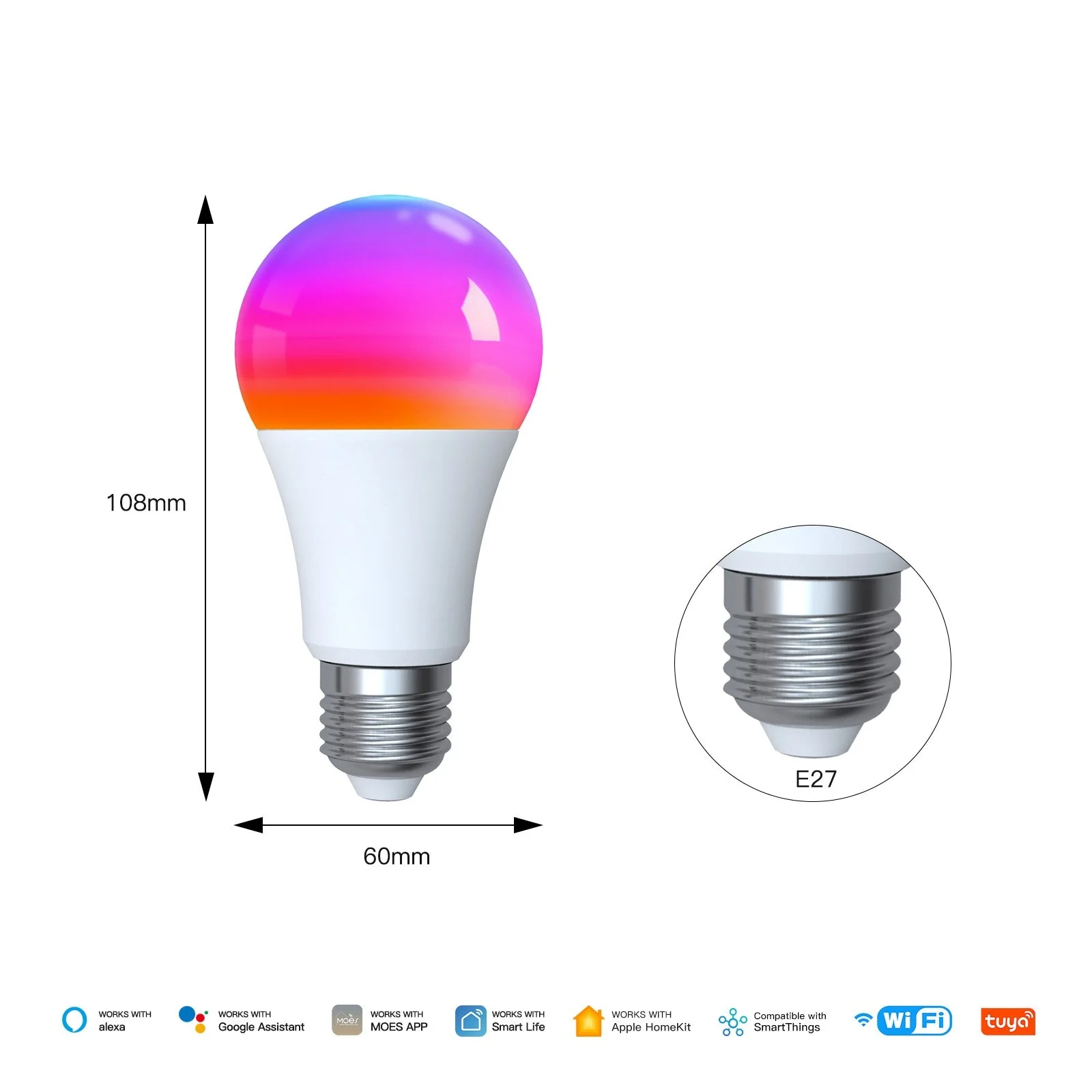 Tuya Matter WiFi Smart LED E27 Dimmable Light Bulbs RGB 2700K-6500K W+C - Image 8