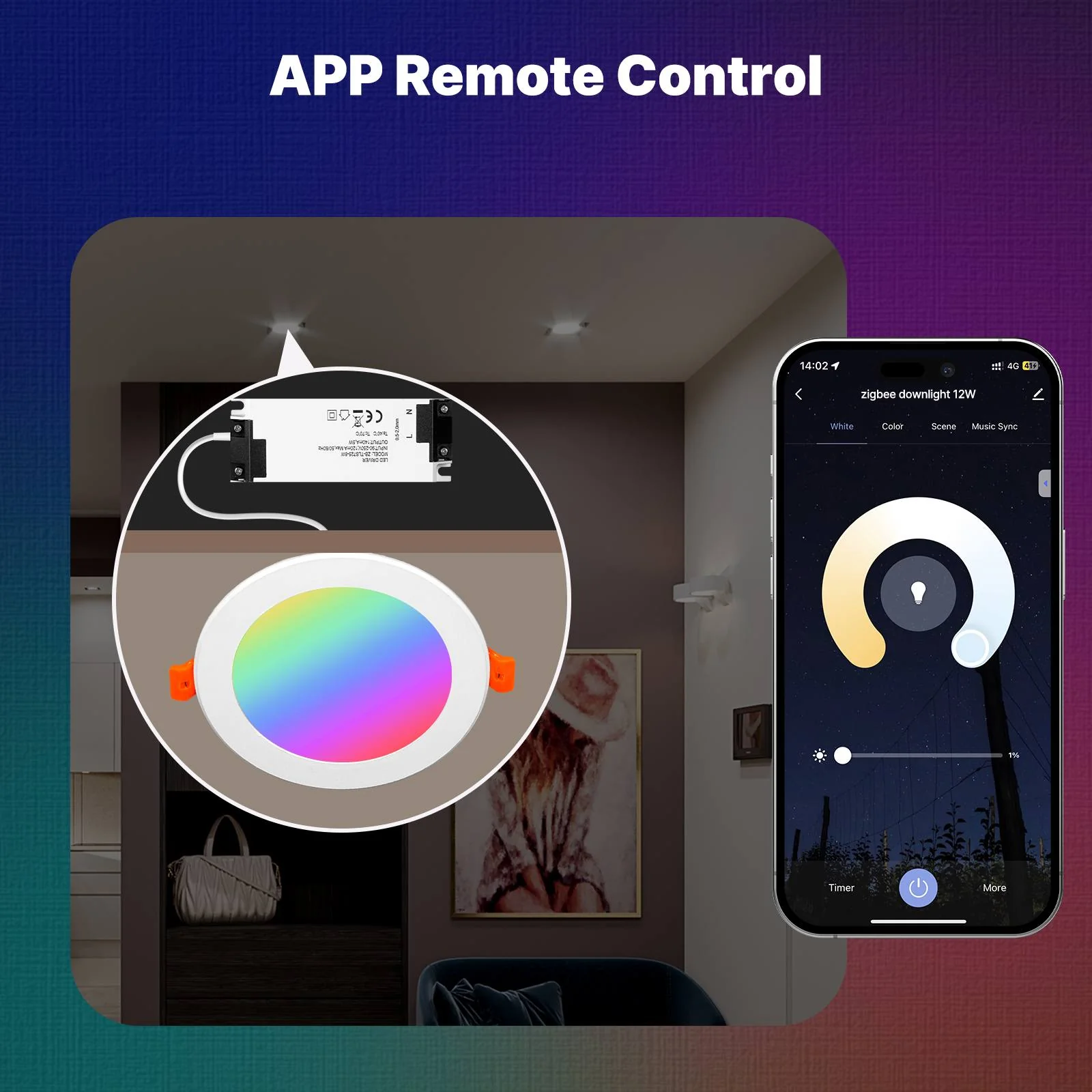 Tuya ZigBee Smart LED Downlight Round Spotlights 9/12W RGB Color Dimming Lamp Work with Alexa Google Home - Image 5