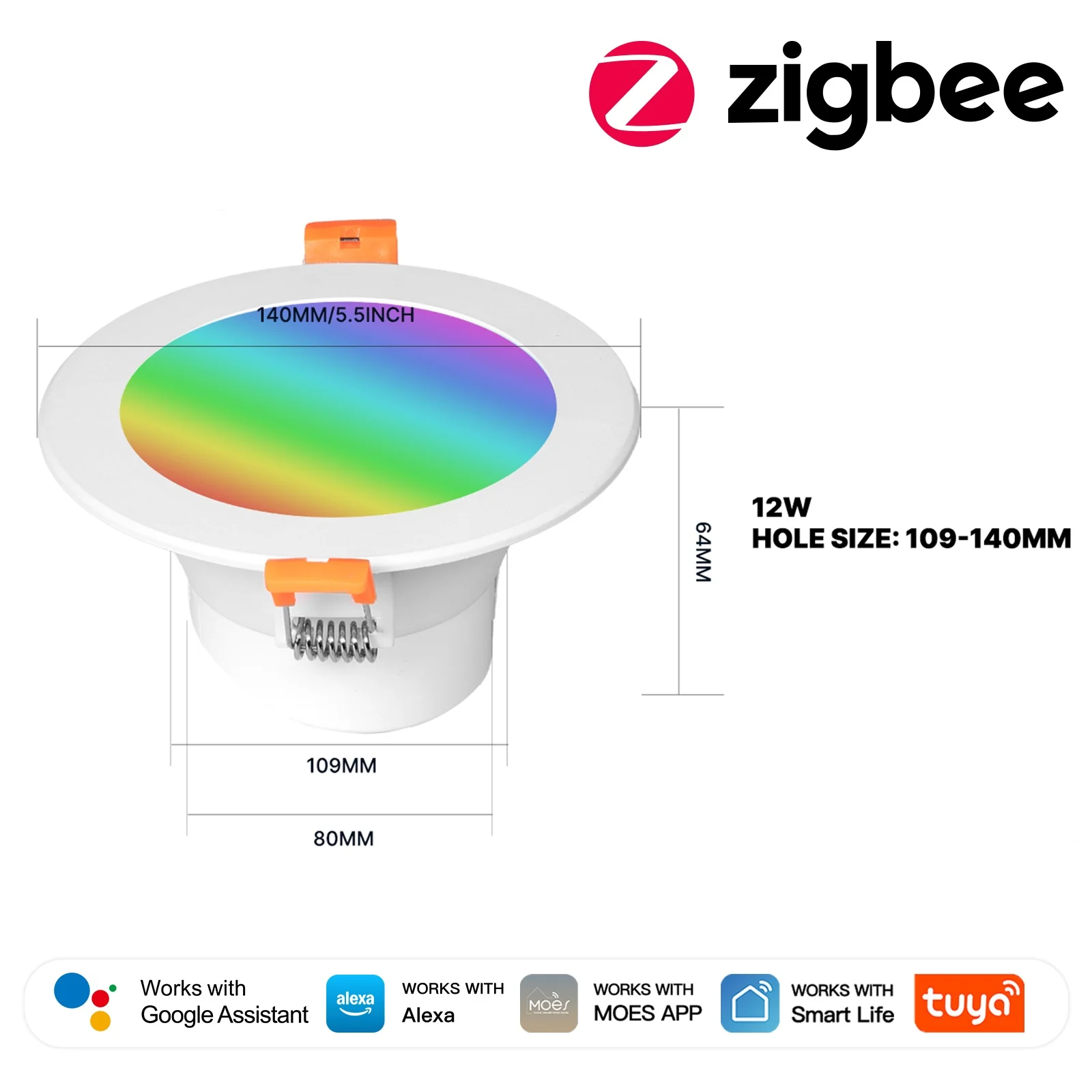 Tuya ZigBee Smart LED Downlight Round Spotlights 9/12W RGB Color Dimming Lamp Work with Alexa Google Home - Image 7