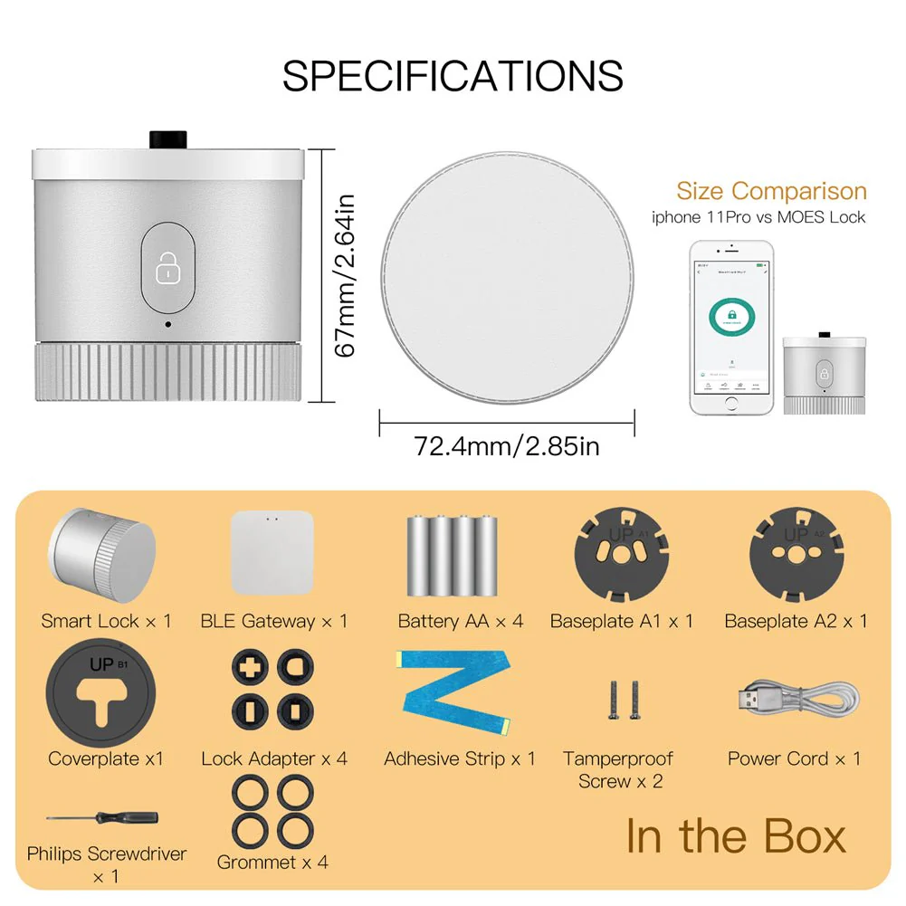 【US Version】 MOES BLE Smart Door Lock Bank-grade AES128 Bit and TLS Encryption BLE Sensor APP Remote Unlocking Scene Linkage - Image 7