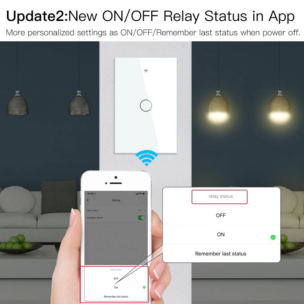 WiFi RF433 Smart Light Wall Touch Switch Single Pole No Neutral 95-130V US Standard - Image 3
