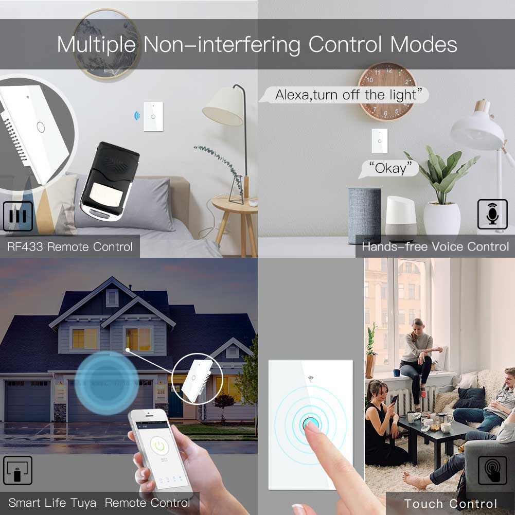 WiFi RF433 Smart Light Wall Touch Switch Single Pole No Neutral 95-130V US Standard - Image 5