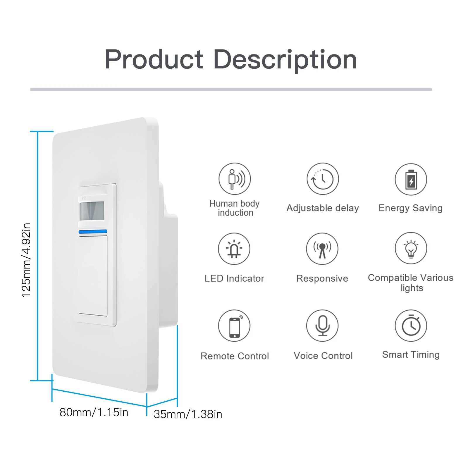 WiFi Smart Light PIR Motion Sensor Light Switch Single Pole Neutral Wire Required 110-125V - Image 9
