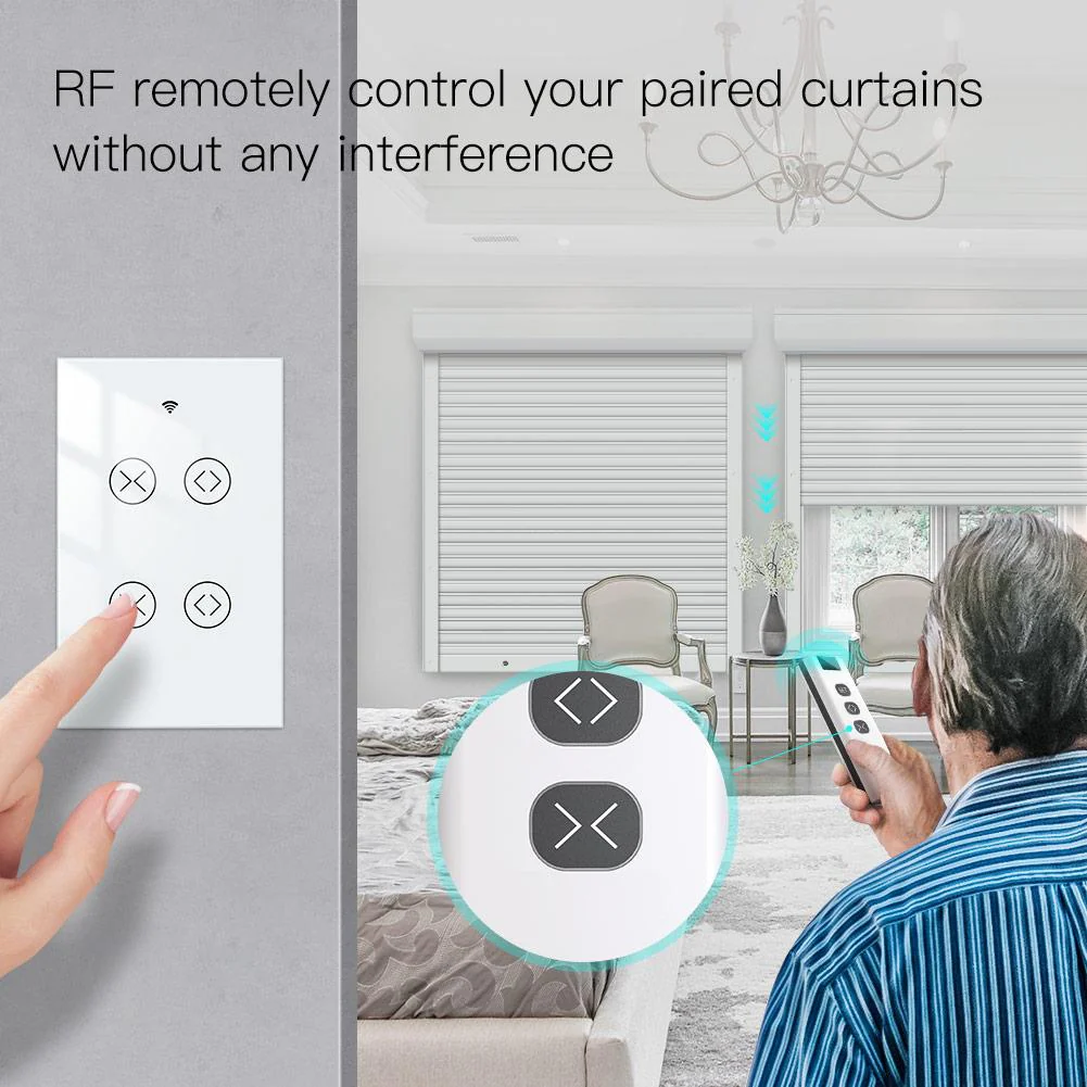 WiFi RF433 Smart Curtain 2 Gang Blind Touch Switch Single Pole Neutral Wire Required US - Image 4