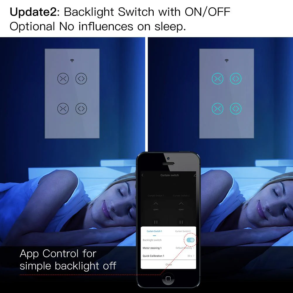 WiFi RF433 Smart Curtain 2 Gang Blind Touch Switch Single Pole Neutral Wire Required US - Image 6