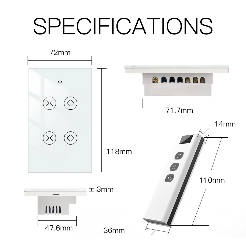 WiFi RF433 Smart Curtain 2 Gang Blind Touch Switch Single Pole Neutral Wire Required US - Image 7