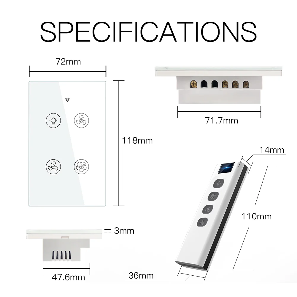 WiFi RF433 Smart Ceiling Fan Light Touch Switch Single Pole Neutral Wire Required US - Image 7