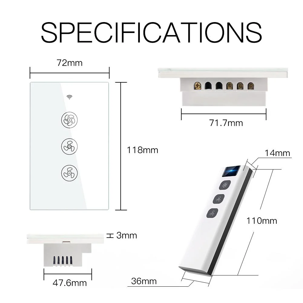 WiFi RF433 Smart Ceiling Fan Touch Switch Single Pole Neutral Wire Required US - Image 6