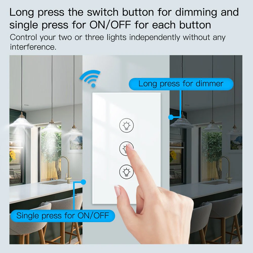 MOES WiFi Dimmer Switch Smart Light Dimmer Touch Panel Switches 1/2/3 Gang US Version - Image 4