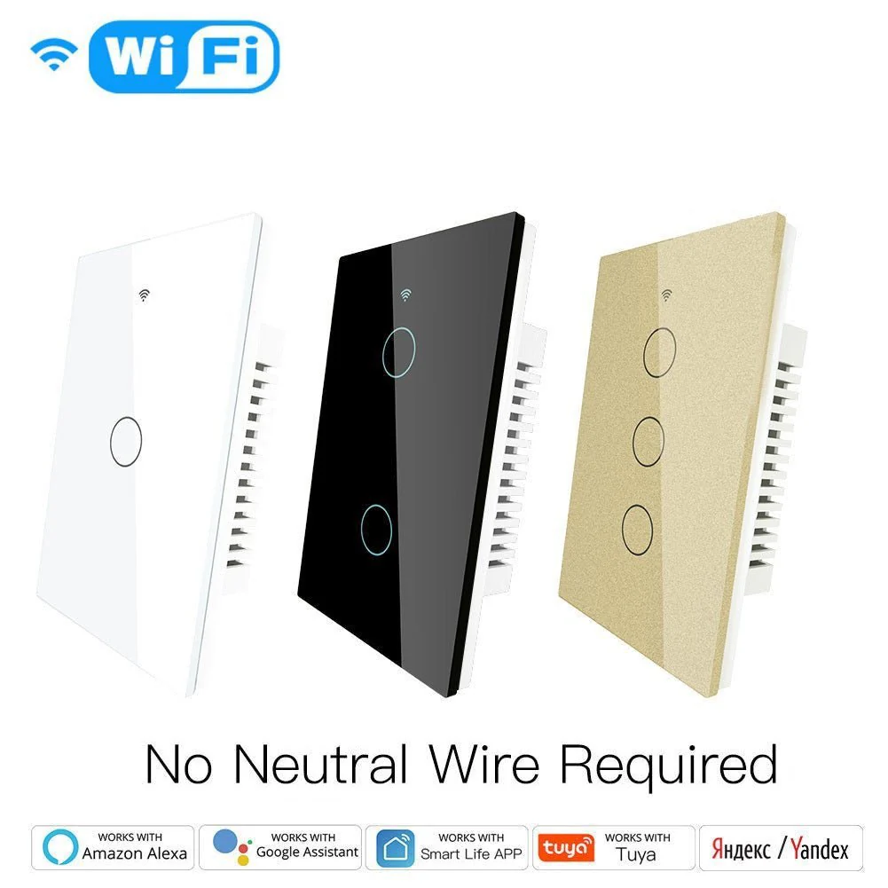 WiFi RF433 Smart  Light Wall Touch Switch  Single Pole 1/2/3/4 Gang US 220V